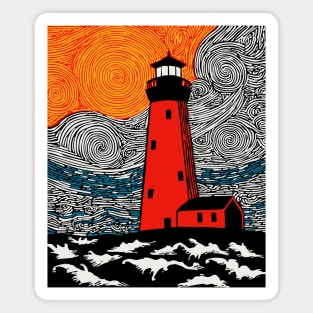 Lighthouse at Sunrise - Coastal Snow Scene Magnet